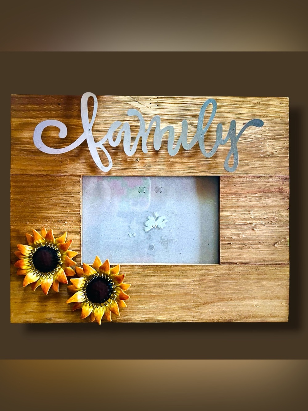 9”x11” Rustic Wood And Cut Tin Family Picture Frame Sunflowers Garden Farmhouse